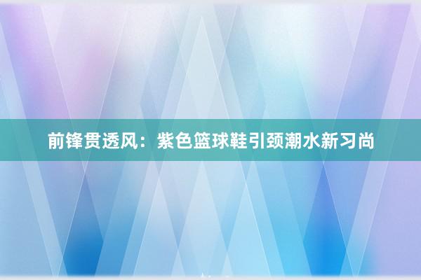 前锋贯透风：紫色篮球鞋引颈潮水新习尚